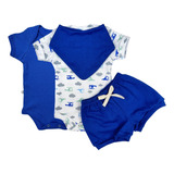 Kit 4 Peças Conjunto Body Bebe Menino 100 Algodao Premium