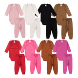 Kit 4 Peças De Roupas Para Bebê Menina 2 Body Manga Longa