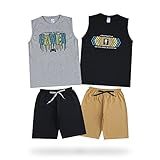 Kit 4 Peças Roupa Infantil Juvenil Conjunto 2 Regatas 2 Shorts Moletinho Liso Tamanho 12