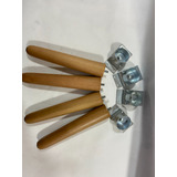 Kit 4 Pés Palito 35cm Madeira Castanho 4 Chapas Fixação