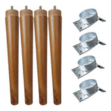 Kit 4 Pés Palito 40cm Madeira Castanho 4 Chapas Fixação