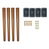 Kit 4 Pés Palito Madeira Retrô 60cm Com Chapinha Mesa Rack