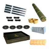 Kit 4 Pessoas Hashi Shoyu Prato C 3 Formas Sushi Esteira