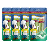 Kit 4 Petisco Osso Palito Fino Cães Deliciosso Menta Hálito