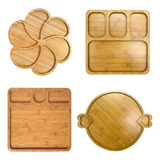 Kit 4 Petisqueiras Bambu E Mdf Gamelas Tábuas 17 Divisórias