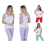 Kit 4 Pijama Feminino Verão Curto Bermuda Sem Manga Idoso