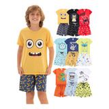 Kit 4 Pijamas Conjunto Infantil Menino Manga Curta Verão