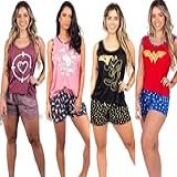 Kit 4 Pijamas Femininos Curtos Calor Baby Doll Estampado P Ao 52 GG Variadas 
