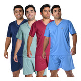 Kit 4 Pijamas Masculino Adulto Curto Verão Manga Curta Short
