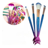 Kit 4 Pincéis Sereia De Maquiagem Sombra Blush Contorno Pó