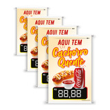 Kit 4 Placa Faixa Banner Cachorro Quente Hot Dog