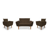 Kit 4 Poltronas Decor Namoradeira Opala Suede Marrom
