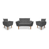 Kit 4 Poltronas Decor Namoradeira Opalla Suede Grafite