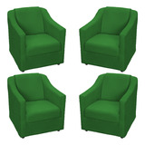 Kit 4 Poltronas Para Sala De Estar Refoçadas Suede Cores Cor Verde Desenho Do Tecido Suede Liso