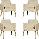 Kit 4 Poltronas Para Sala Decorativas Nina Cadeiras Reforçadas Confortáveis Para Recepção Manicure Sala De Espera Escritório Consultório Suede Cores Pé Castanho Bege