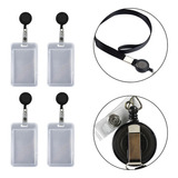Kit 4 Porta Crachá Cordão Preto Com Roller Clip Retrátil