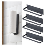 Kit 4 Porta Papel Toalha Multiuso Ferro Suporte Sem Furos Cor Preto Liso