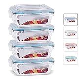 KIT 4 Potes De Vidro Retangular Com Tampa Hermética 370ml Cor Azul QH