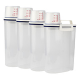 Kit 4 Potes Hermeticos 2l Medidor Arroz Cereal Feijão Ração