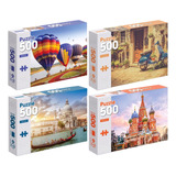 Kit 4 Puzzle Infantil 2000 Peças Balão Scooter Veneza Moscou