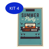 Kit 4 Quadro Summer Party Fita Cassete Funny Mode Canvas