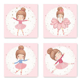 Kit 4 Quadros Bailarinas Ballet Infantil Quarto Menina 0084 Infantil Bailarinas