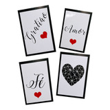 Kit 4 Quadros Decorativos Mdf Frases Amor Fé Gratidão Sala