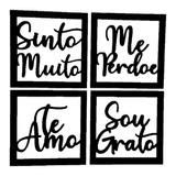 Kit 4 Quadros Decorativos Sala Sou Grato Te Amo Preto Mdf