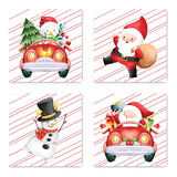 Kit 4 Quadros Papai Noel Boneco Natal Casa Sala Placas 0114