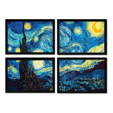 Kit 4 Quadros Van Gogh Noite Estrelada Grande Com Moldura