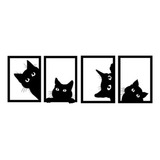 Kit 4 Quadros Vazados Gato Preto Cat Decorativo Esculturas