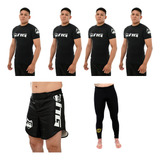 Kit 4 Rash Guards Jiu Jitsu Calça Compressão Bermuda Mma