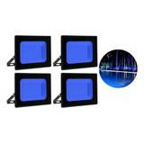 Kit 4 Refletor Led Luminária Azul 50w Prova D água Bivolt