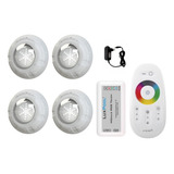 Kit 4 Refletores Led 9w Rgb P Piscina Contr Touch Fonte