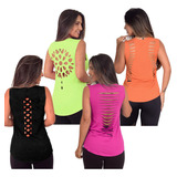 Kit 4 Regatas Feminina Fitness Adulto Academia Malhar Fresca