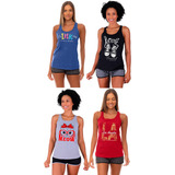 Kit 4 Regatas Feminina Fitness Nadador Blusa Cavada Estampas