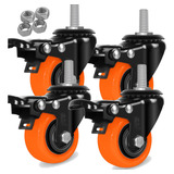 Kit 4 Rodízioa Rodinhas Giratórias Com Espiga E Trava Cor Laranja 50mm 2 Polegadas Rrj
