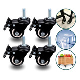 Kit 4 Rodízios Giratório 3 Polegadas Com Freio Suporta 800kg Rodas Preto