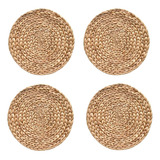 Kit 4 Sousplat Americano Redondo Palha Natural Rattan