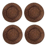 Kit 4 Sousplat De Rattan Bambu Redondo Marrom Claro Escuro Cor Marrom escuro Lisa