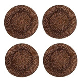 Kit 4 Sousplat De Rattan Bambu Redondo Marrom Claro Escuro