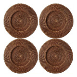 Kit 4 Sousplat Redondo Rattan Bambu Jogo Americano Mesa