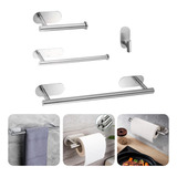 Kit 4 Suporte Banheiro Inox 304 Prateado Lavabo Sem Furar