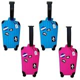 Kit 4 Tag De Bagagem Identificador De Mala De Viagem Férias Avião Etiqueta De Silicone Premium AZUL ROSA MALINHA