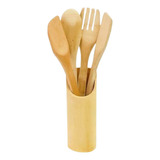 Kit 4 Talheres De Bambu Suporte Cozinha Casa E Cozinha
