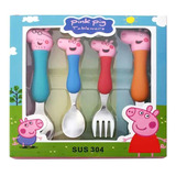 Kit 4 Talheres Peppa Pig Bebê Infantil Aço Inox Na Caixa