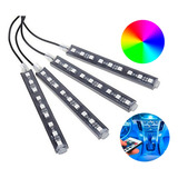 Kit 4 Tira Led Interior Do Carro Rgb Luzes De Atmosfera Intn