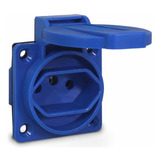 Kit 4 Tomada De Embutir Azul Com Tampa Monofásica 10a   20a