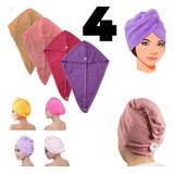 Kit 4 Touca Toalha Turbante De Secar Cabelo Rápido Pós Banho