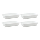 Kit 4 Travessas Porcelana Branca 26x17x5cm Refratário Linea